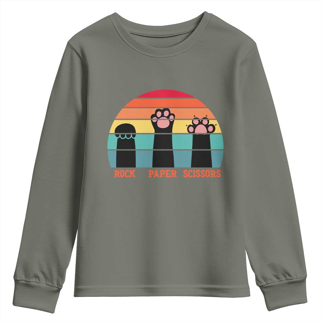 Funny Vintage Black Cat Introvert Youth Sweatshirt Rock Paper Scissors Paw