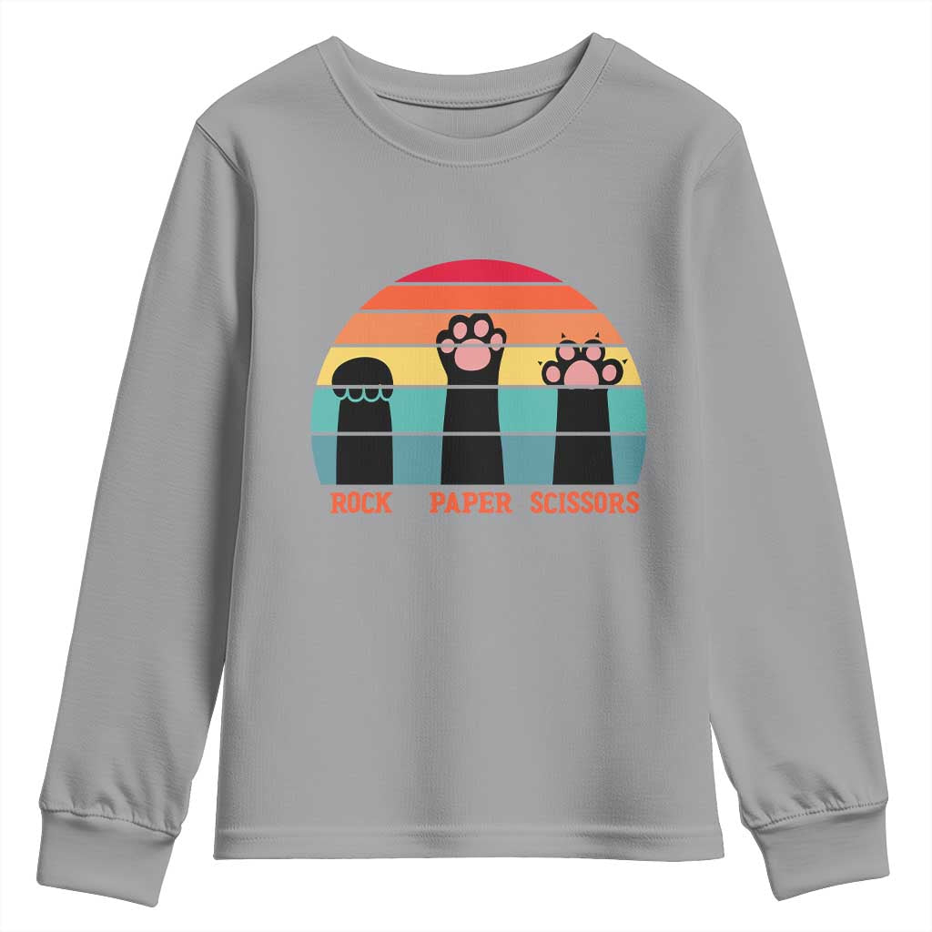Funny Vintage Black Cat Introvert Youth Sweatshirt Rock Paper Scissors Paw