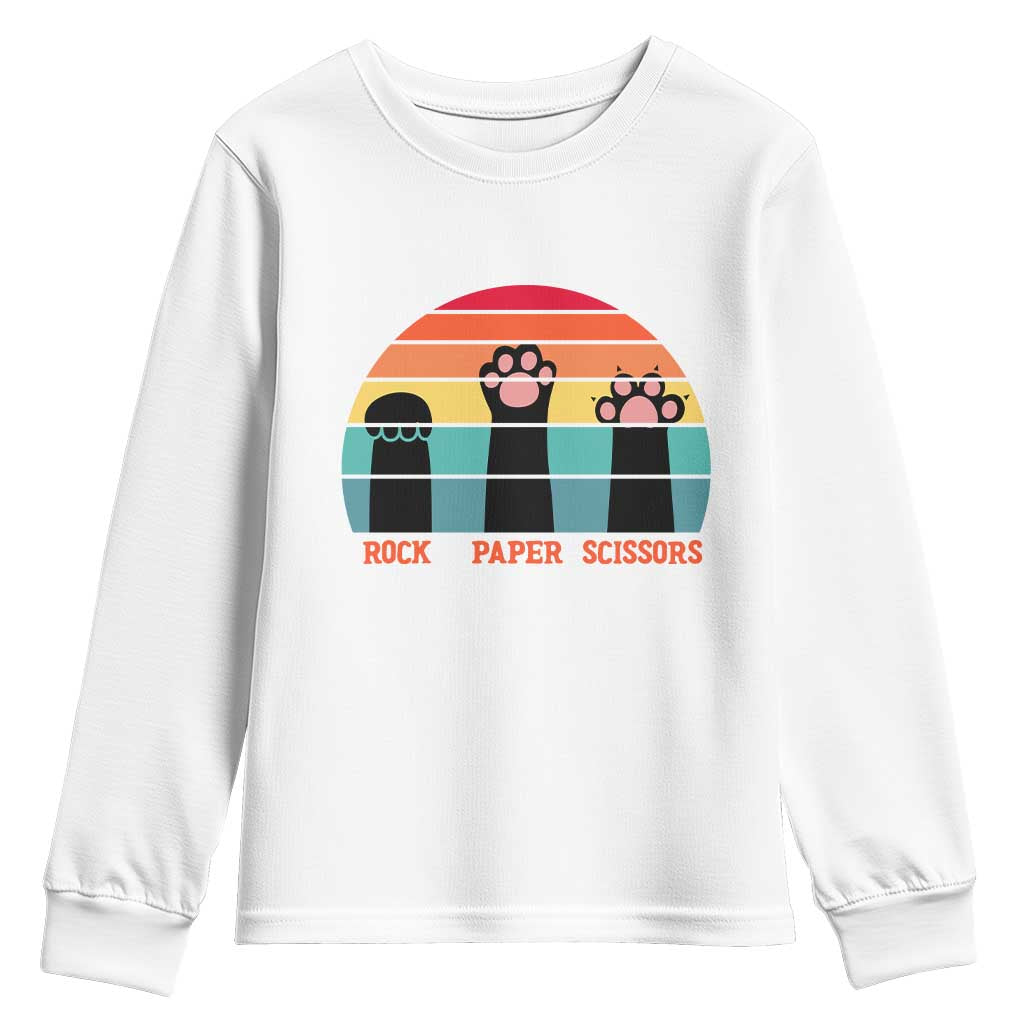 Funny Vintage Black Cat Introvert Youth Sweatshirt Rock Paper Scissors Paw