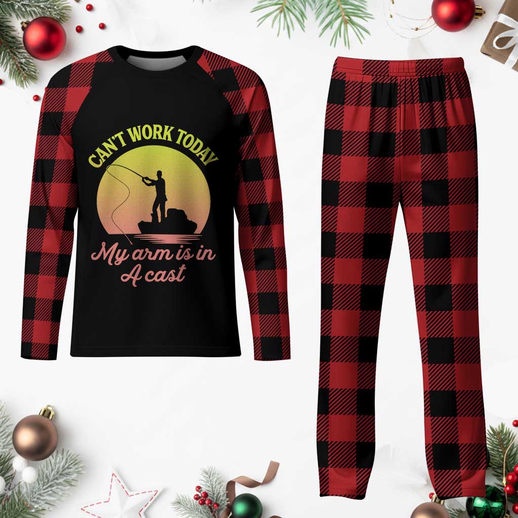 Funny Fishing Enthusiast Gift Plaid Pajama Set I Cant Work Today My Arm Is In A Cast