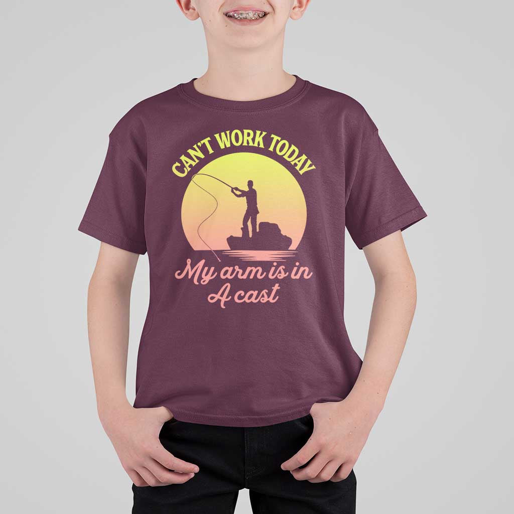 Funny Fishing Enthusiast Gift T Shirt For Kid I Cant Work Today My Arm Is In A Cast