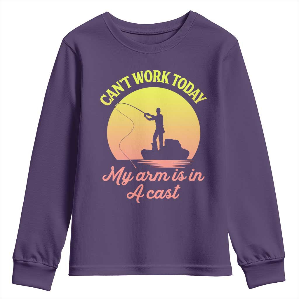 Funny Fishing Enthusiast Gift Youth Sweatshirt I Cant Work Today My Arm Is In A Cast