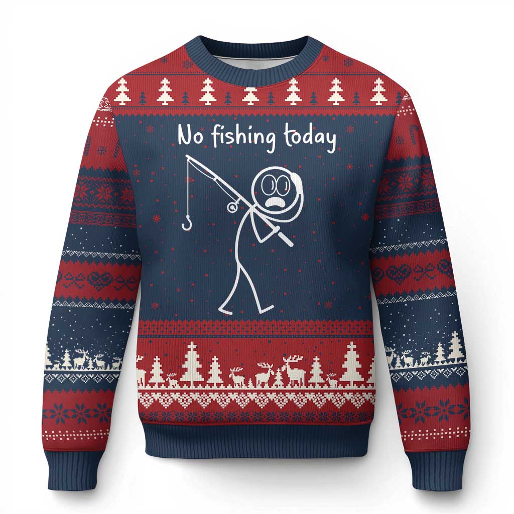 Funny Angler Gift Ugly Christmas Sweater No Fishing Today