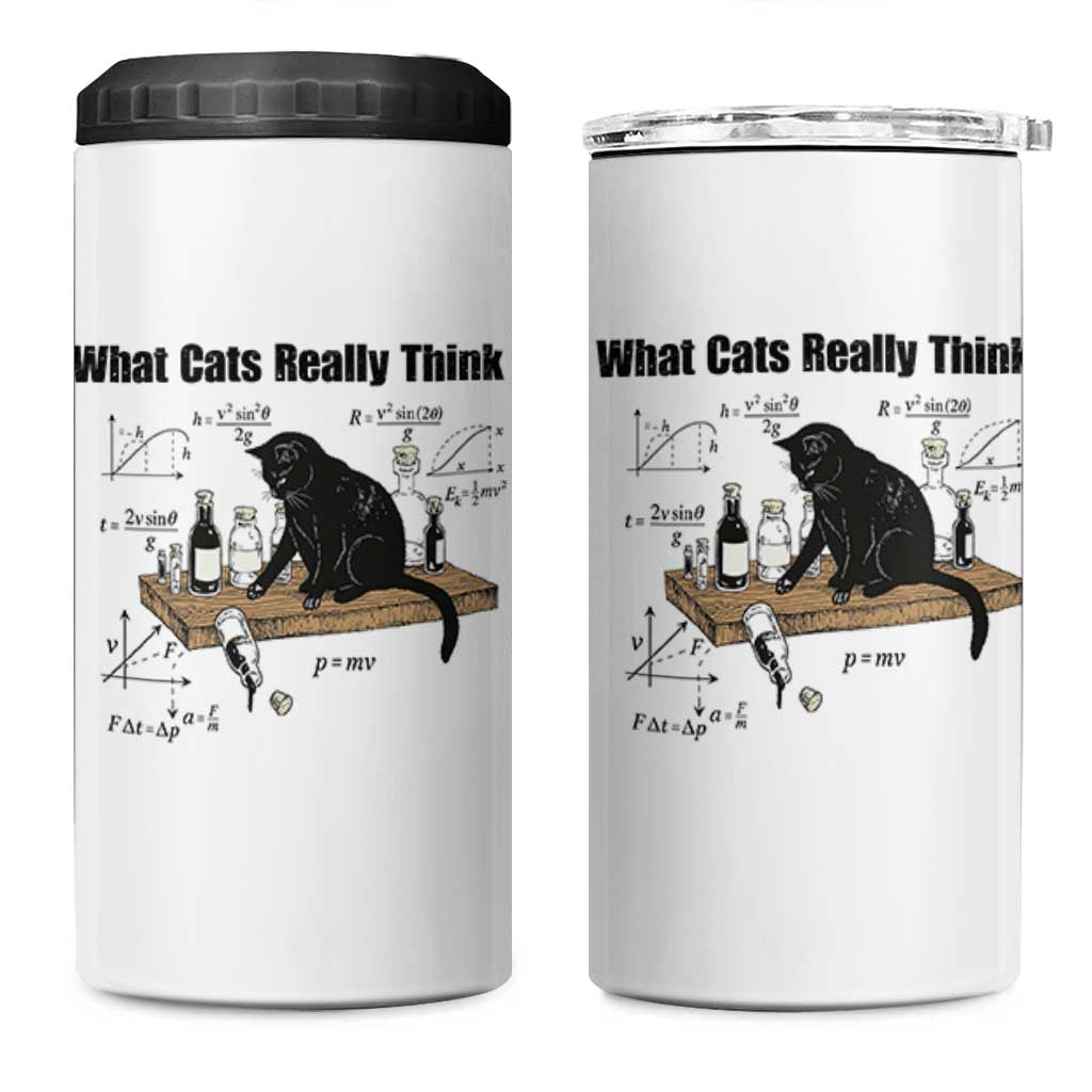 Funny Physics Cat Meme 4 in 1 Can Cooler Tumbler What Cats Really Think