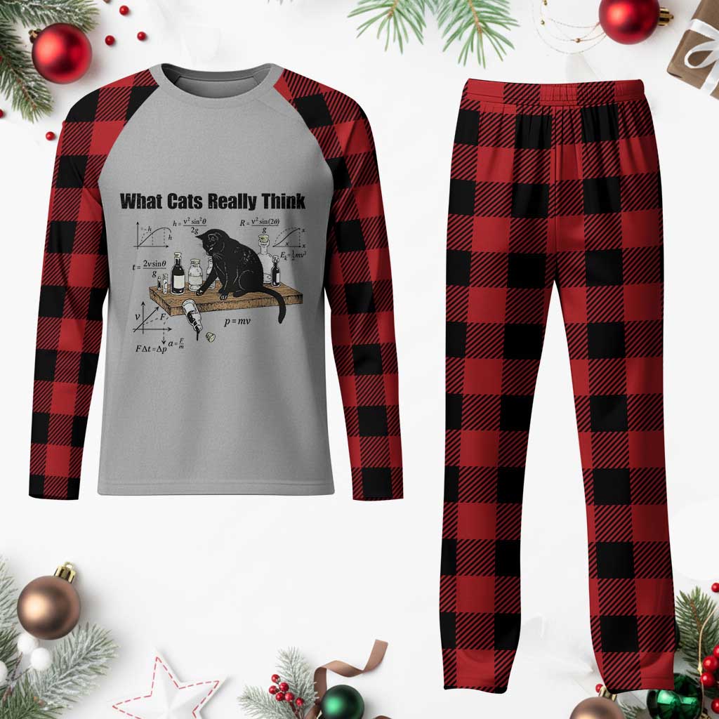 Funny Physics Cat Meme Plaid Pajama Set What Cats Really Think