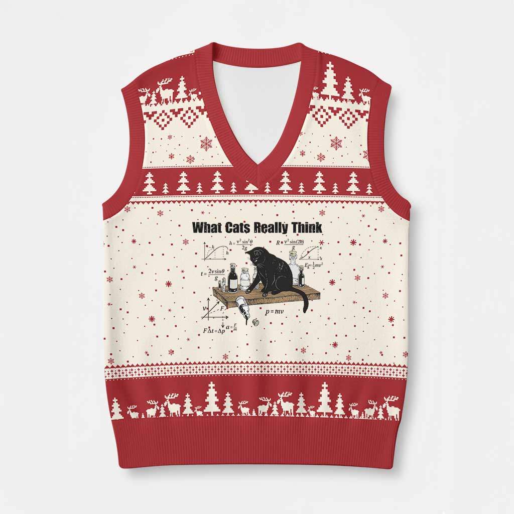 Funny Physics Cat Meme V-Neck Knit Sweater Vest What Cats Really Think