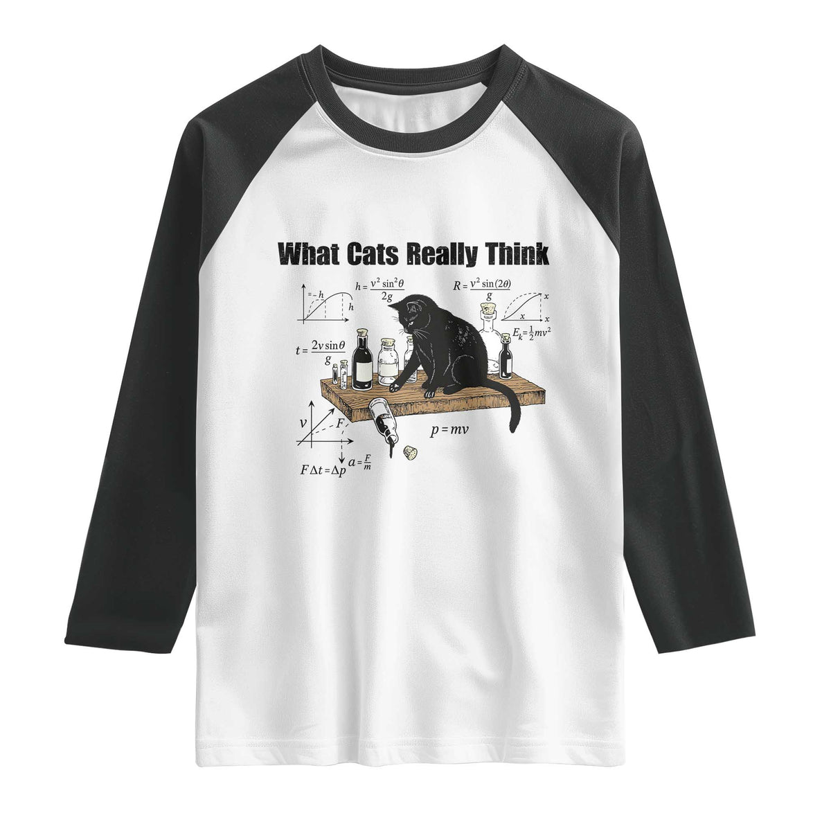 Funny Physics Cat Meme Raglan Shirt What Cats Really Think