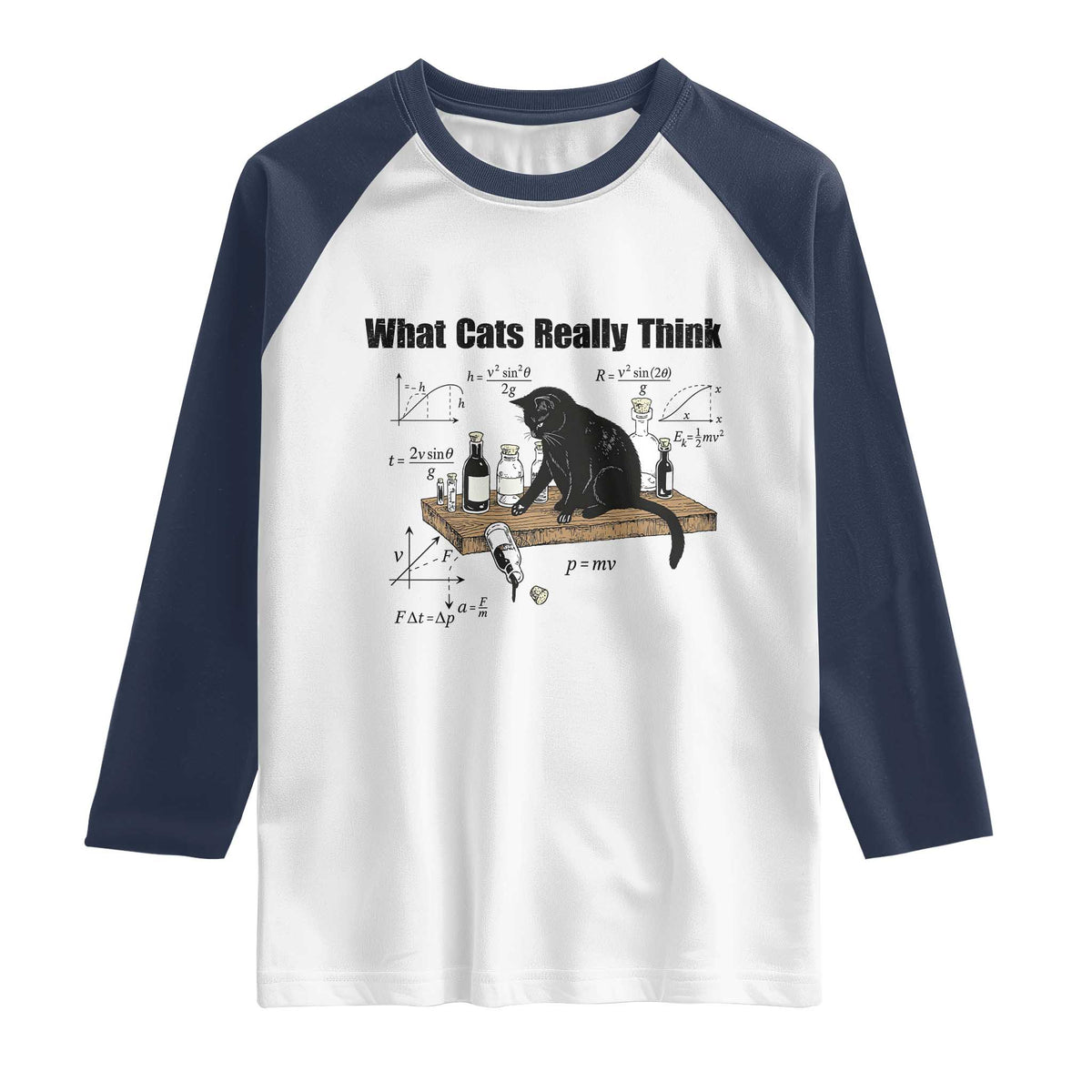 Funny Physics Cat Meme Raglan Shirt What Cats Really Think