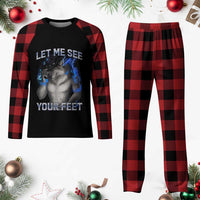 Funny Alpha Wolf Ironic Meme Plaid Pajama Set Let Me See Your Feet