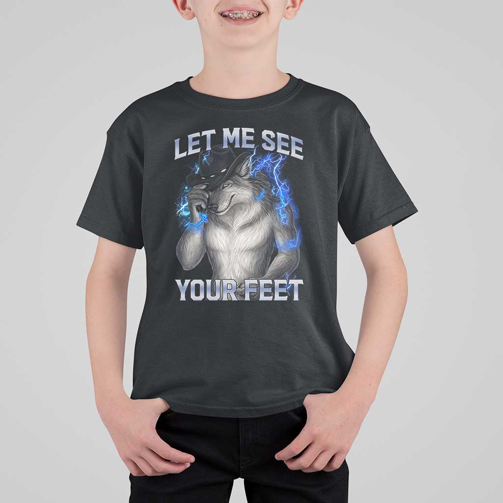 Funny Alpha Wolf Ironic Meme T Shirt For Kid Let Me See Your Feet