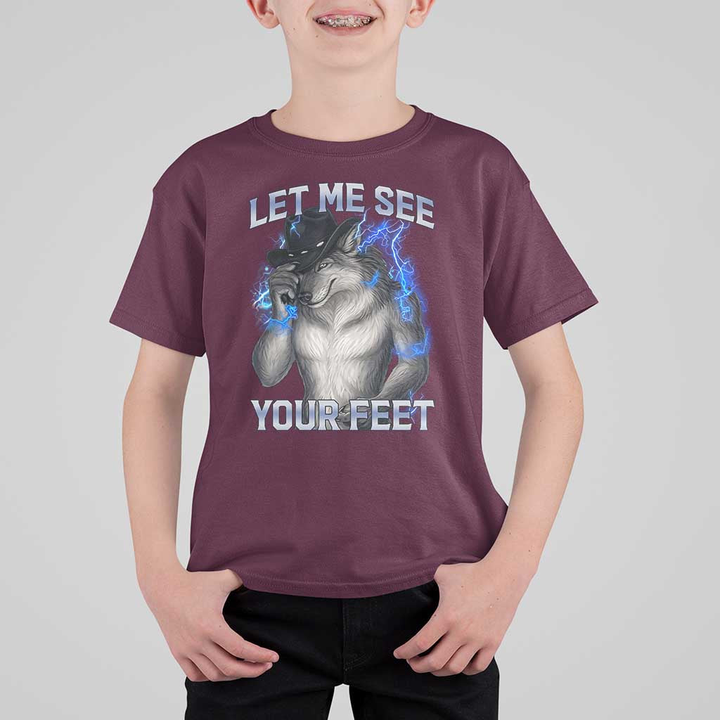 Funny Alpha Wolf Ironic Meme T Shirt For Kid Let Me See Your Feet