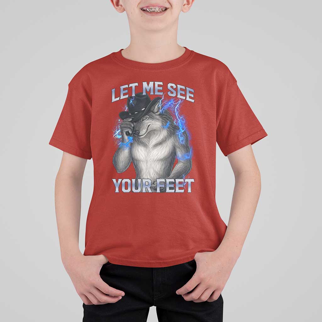 Funny Alpha Wolf Ironic Meme T Shirt For Kid Let Me See Your Feet