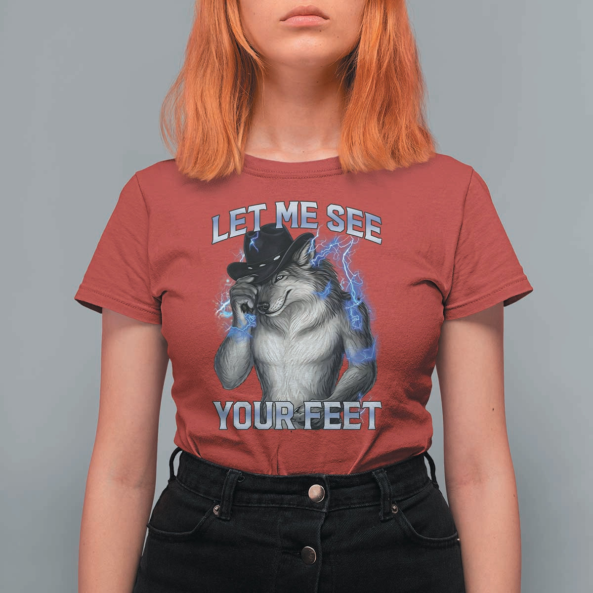 Funny Alpha Wolf Ironic Meme T Shirt For Women Let Me See Your Feet