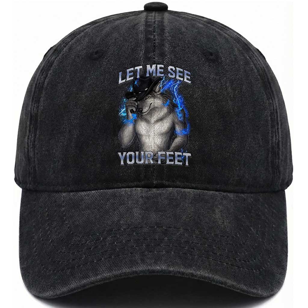 Funny Alpha Wolf Ironic Meme Washed Cotton Baseball Cap Let Me See Your Feet