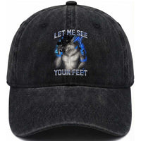 Funny Alpha Wolf Ironic Meme Washed Cotton Baseball Cap Let Me See Your Feet