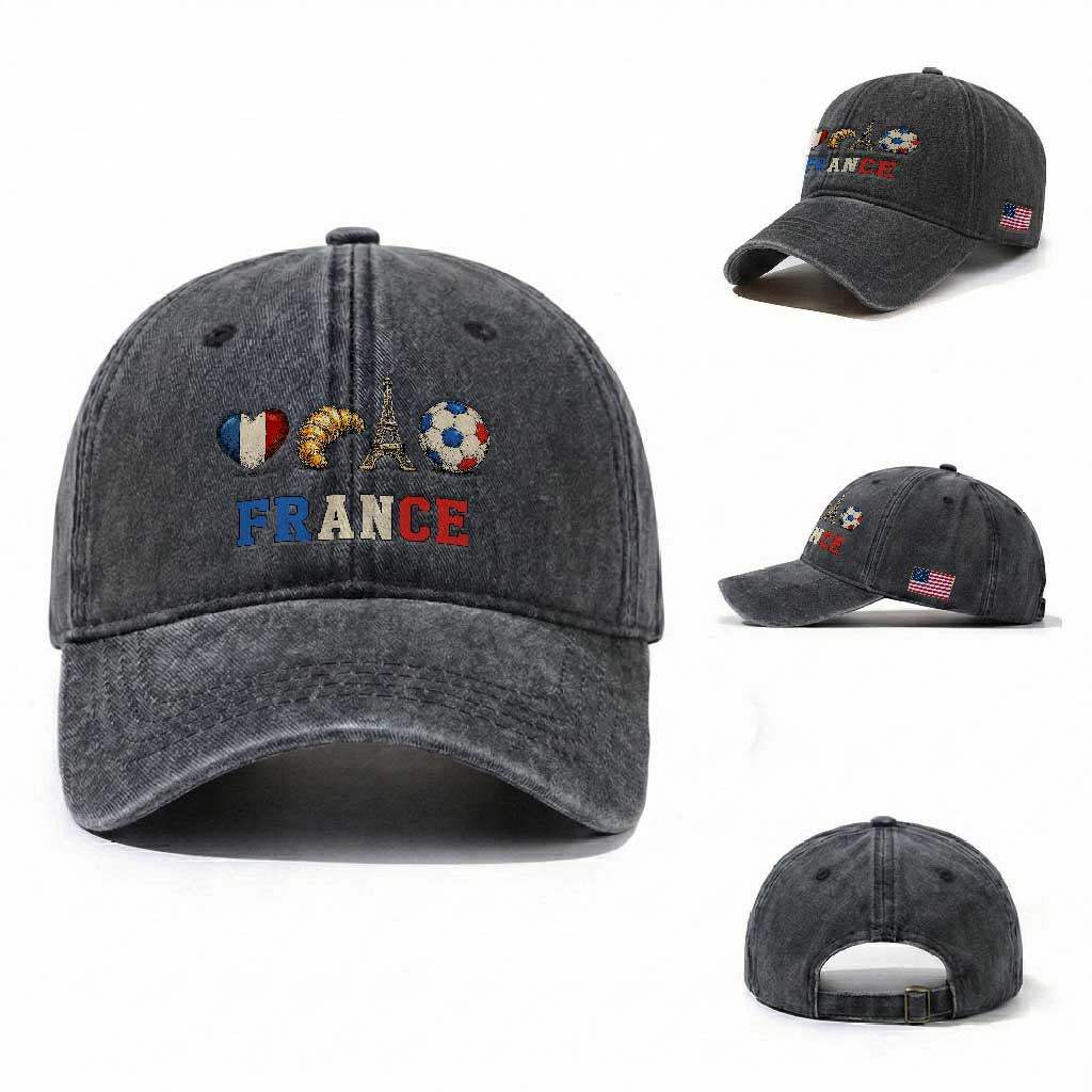 French Football Fan Washed Cotton Baseball Cap France Soccer Game Day Gift