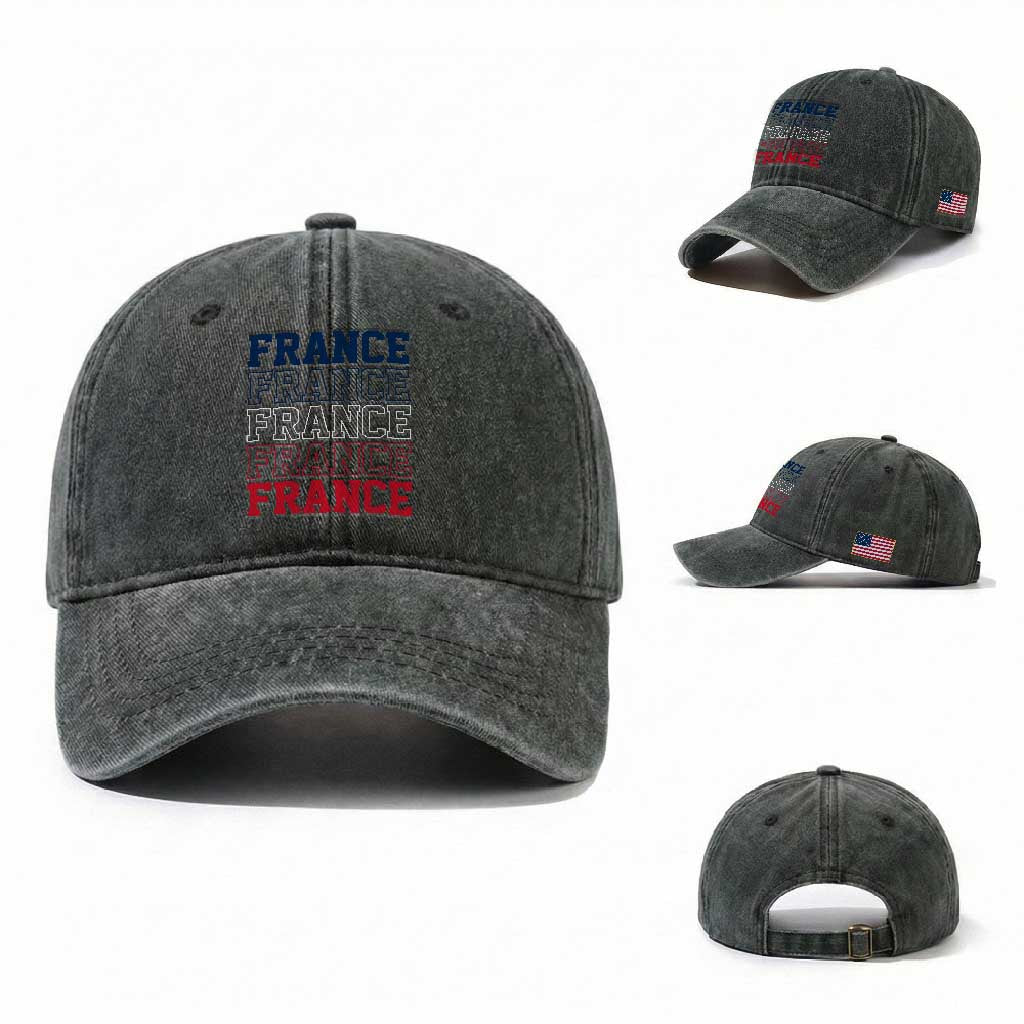 France Pride French Flag Patriotic Supporter Washed Cotton Baseball Cap
