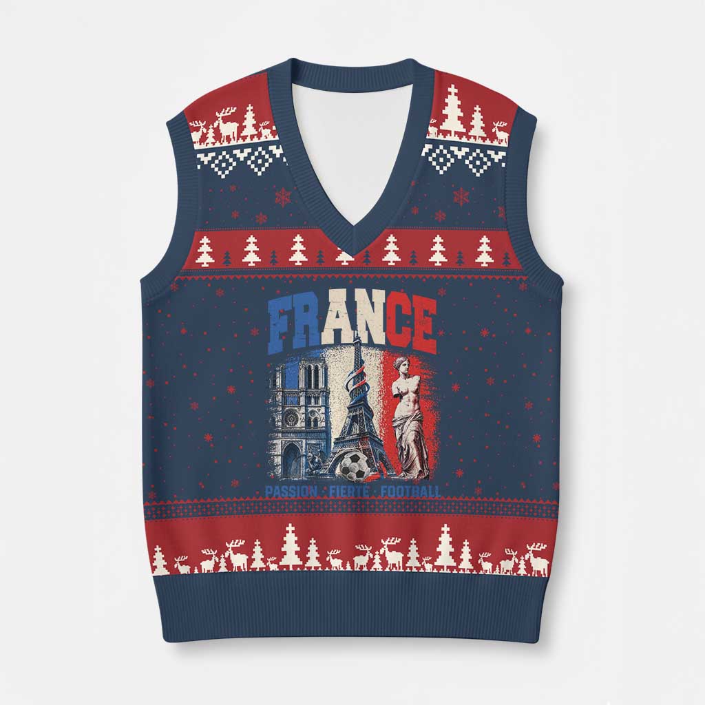France Soccer Fan Passion V-Neck Knit Sweater Vest Fierté Football French Supporter Gift