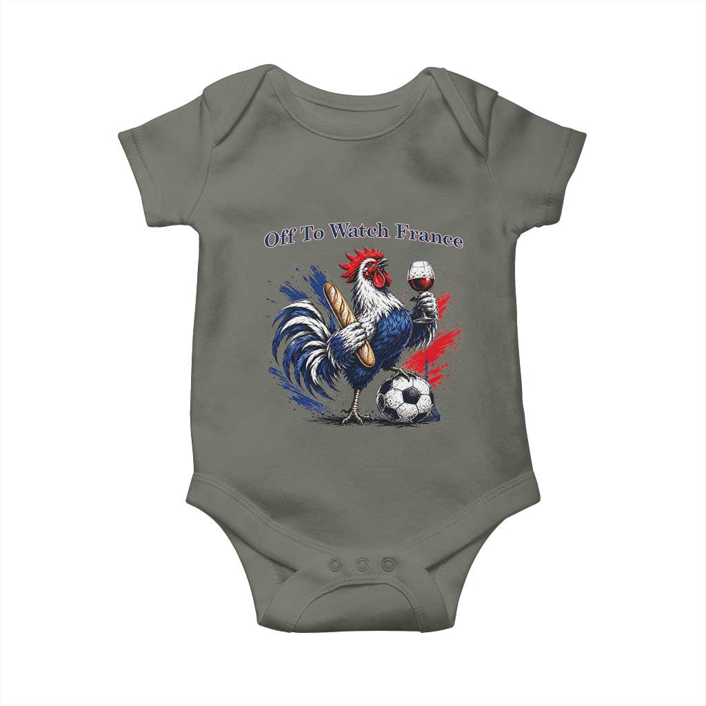 Funny French Rooster Soccer Fan Baby Onesie Off To Watch France