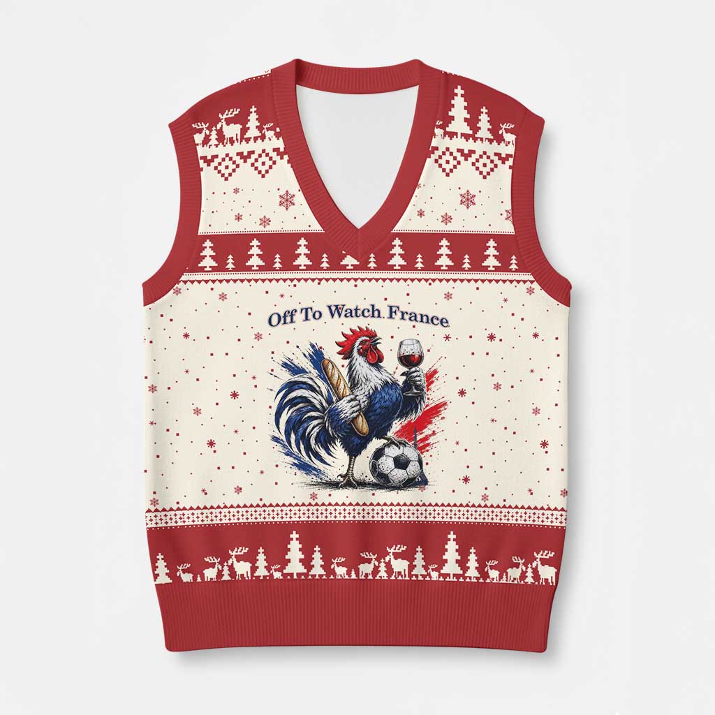 Funny French Rooster Soccer Fan V-Neck Knit Sweater Vest Off To Watch France