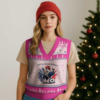 Funny French Rooster Soccer Fan V-Neck Knit Sweater Vest Off To Watch France