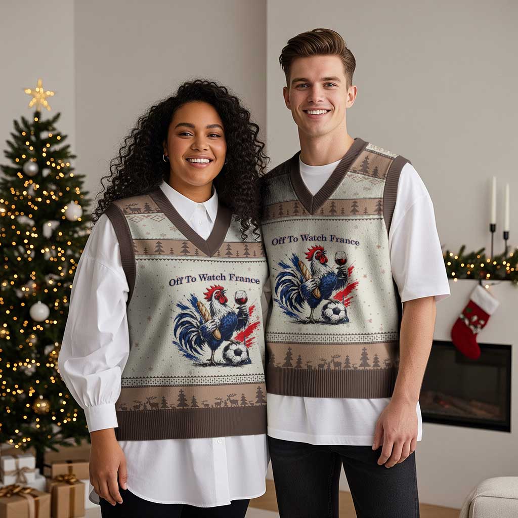 Funny French Rooster Soccer Fan V-Neck Knit Sweater Vest Off To Watch France