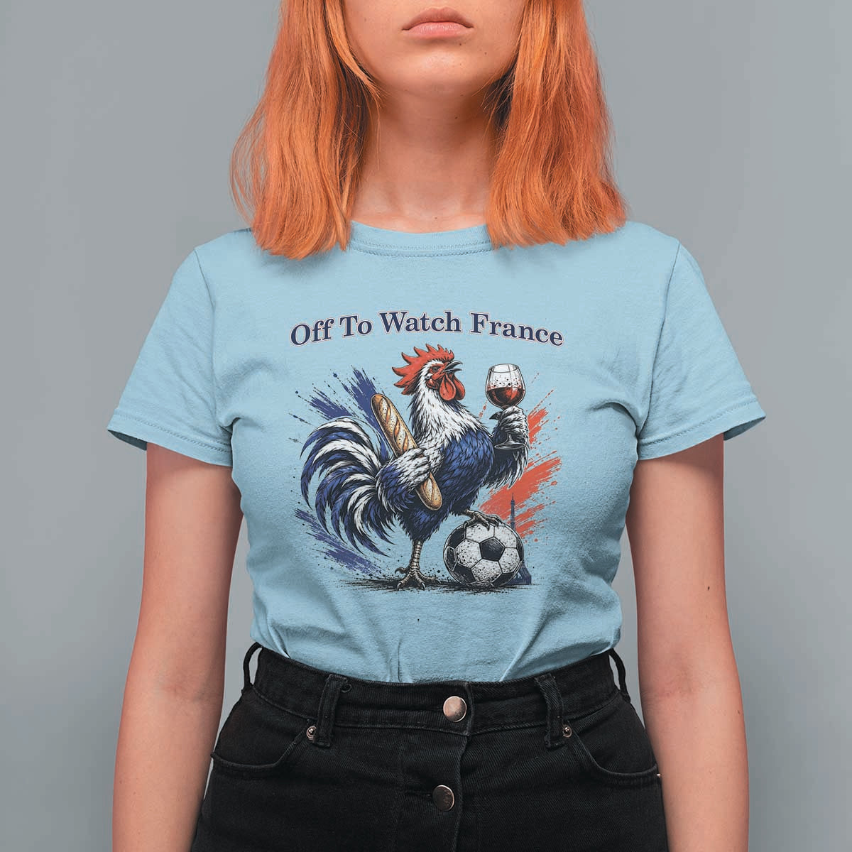 Funny French Rooster Soccer Fan T Shirt For Women Off To Watch France