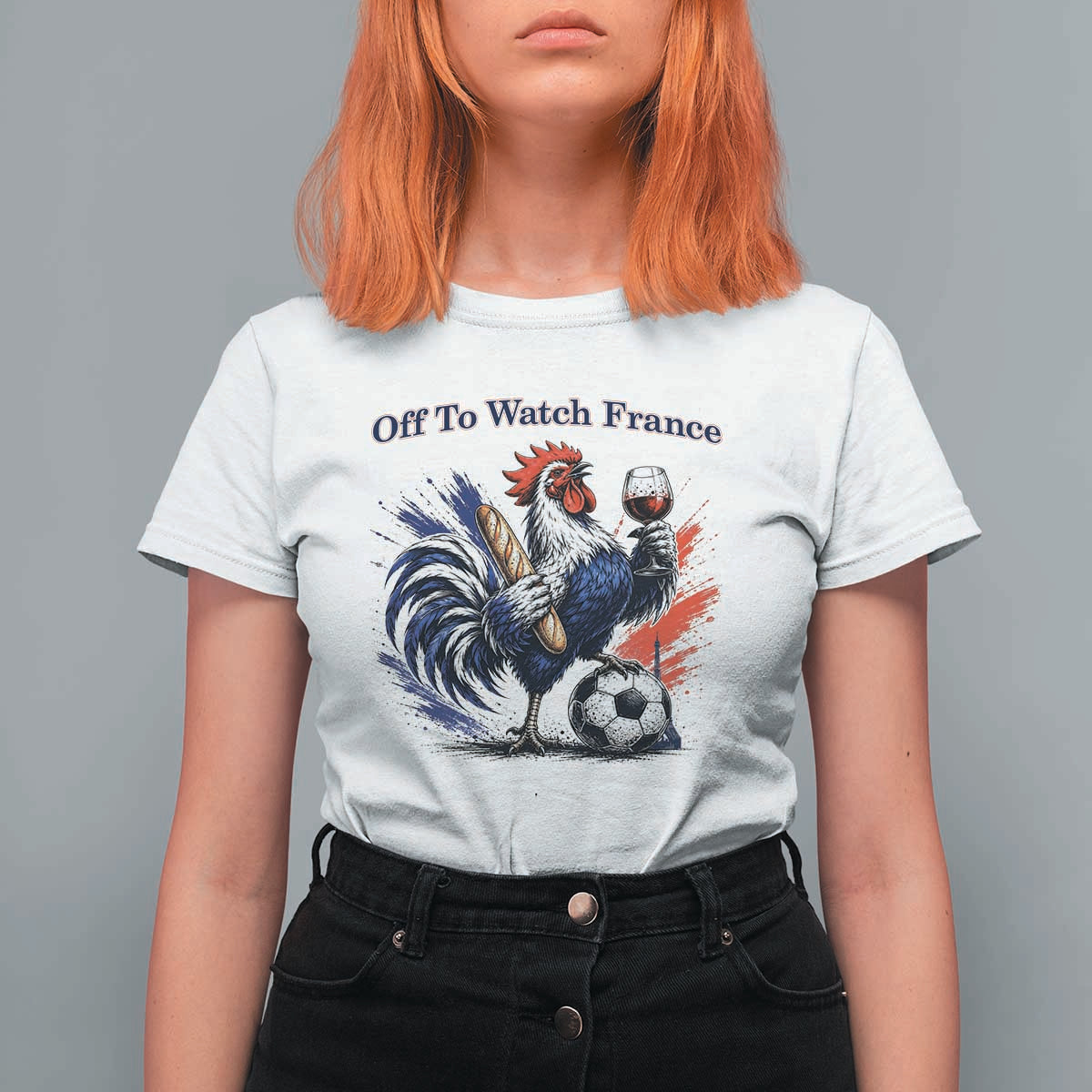 Funny French Rooster Soccer Fan T Shirt For Women Off To Watch France