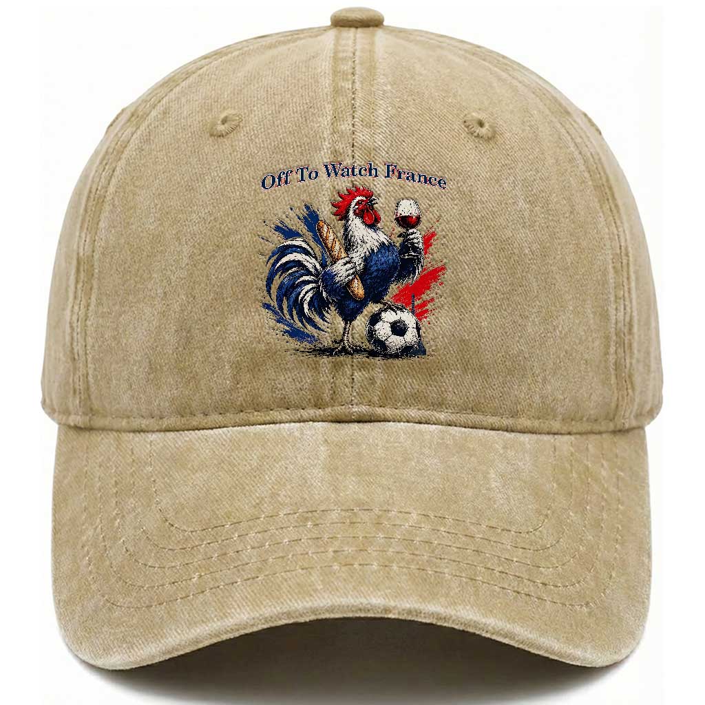 Funny French Rooster Soccer Fan Washed Cotton Baseball Cap Off To Watch France