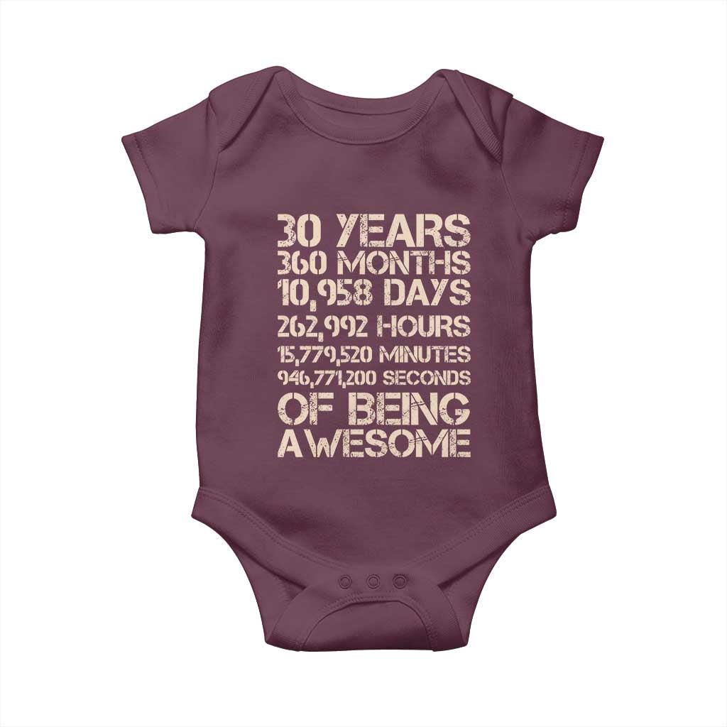 Vintage 30th Birthday Gift Baby Onesie 30 Years Of Being Awesome