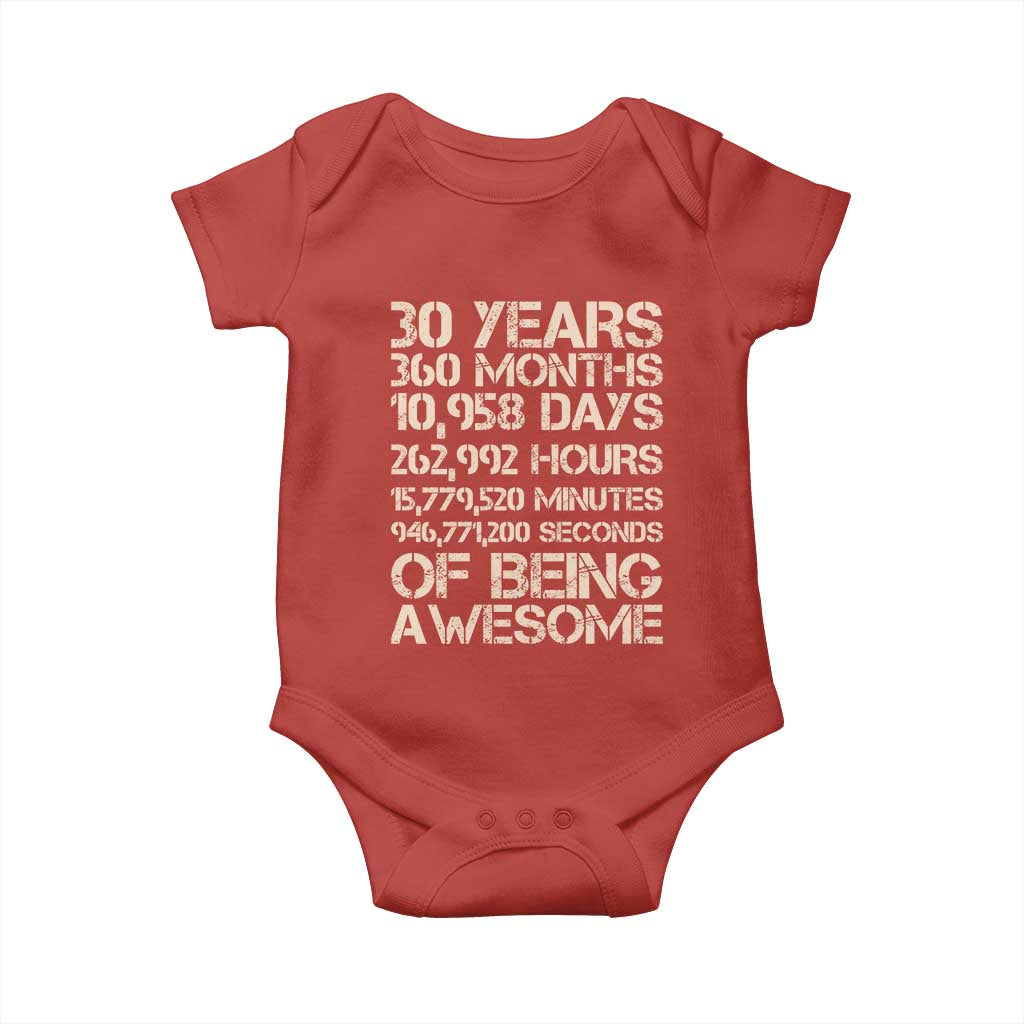 Vintage 30th Birthday Gift Baby Onesie 30 Years Of Being Awesome
