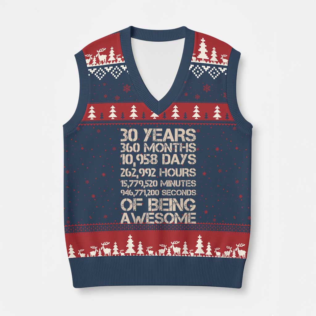 Vintage 30th Birthday Gift V-Neck Knit Sweater Vest 30 Years Of Being Awesome