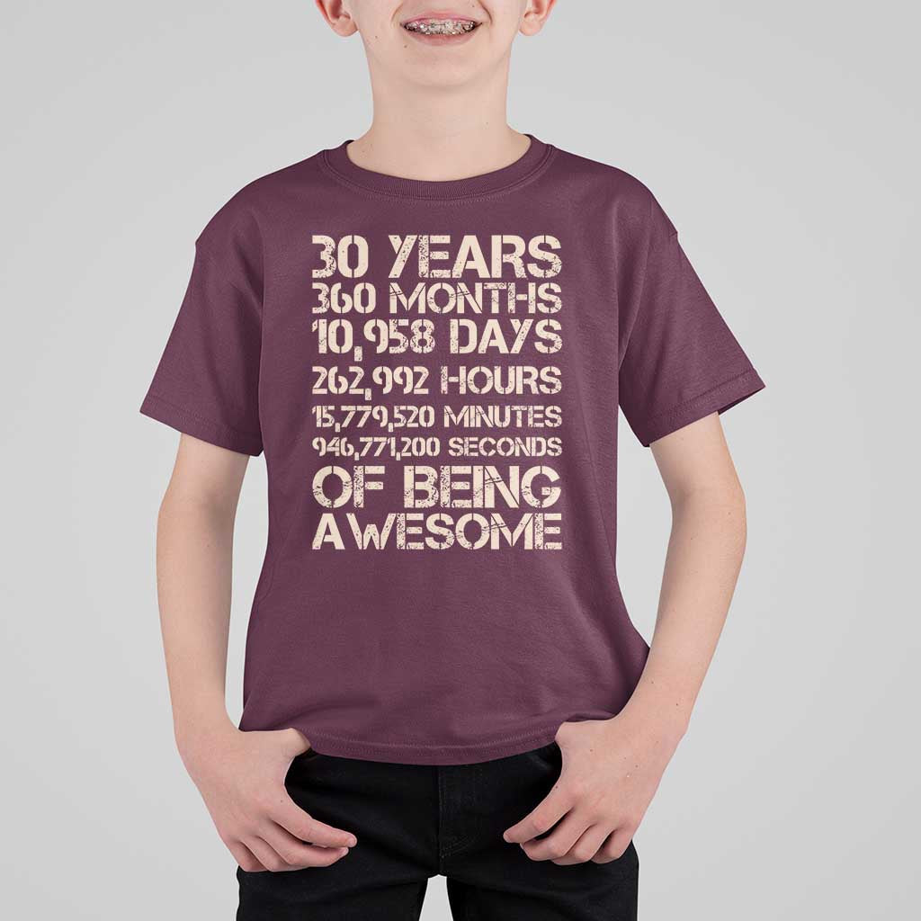 Vintage 30th Birthday Gift T Shirt For Kid 30 Years Of Being Awesome