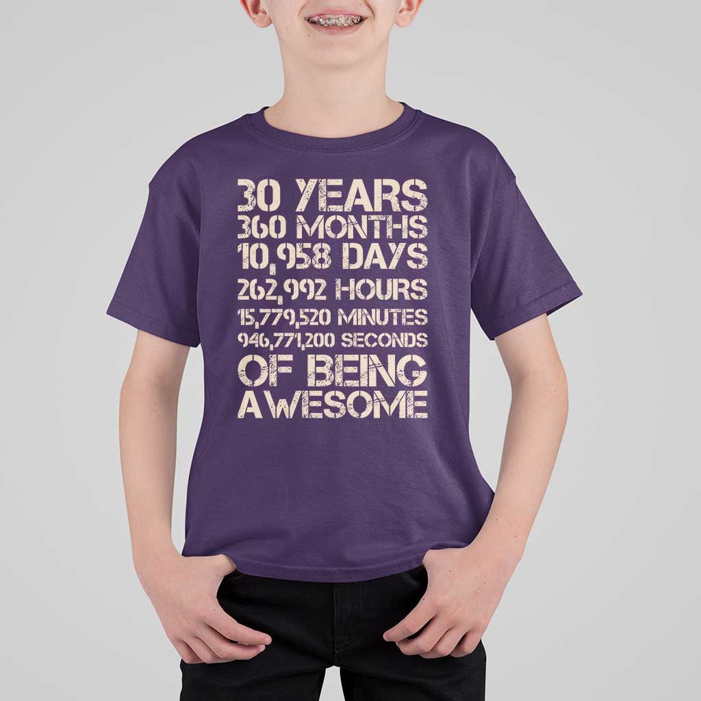 Vintage 30th Birthday Gift T Shirt For Kid 30 Years Of Being Awesome