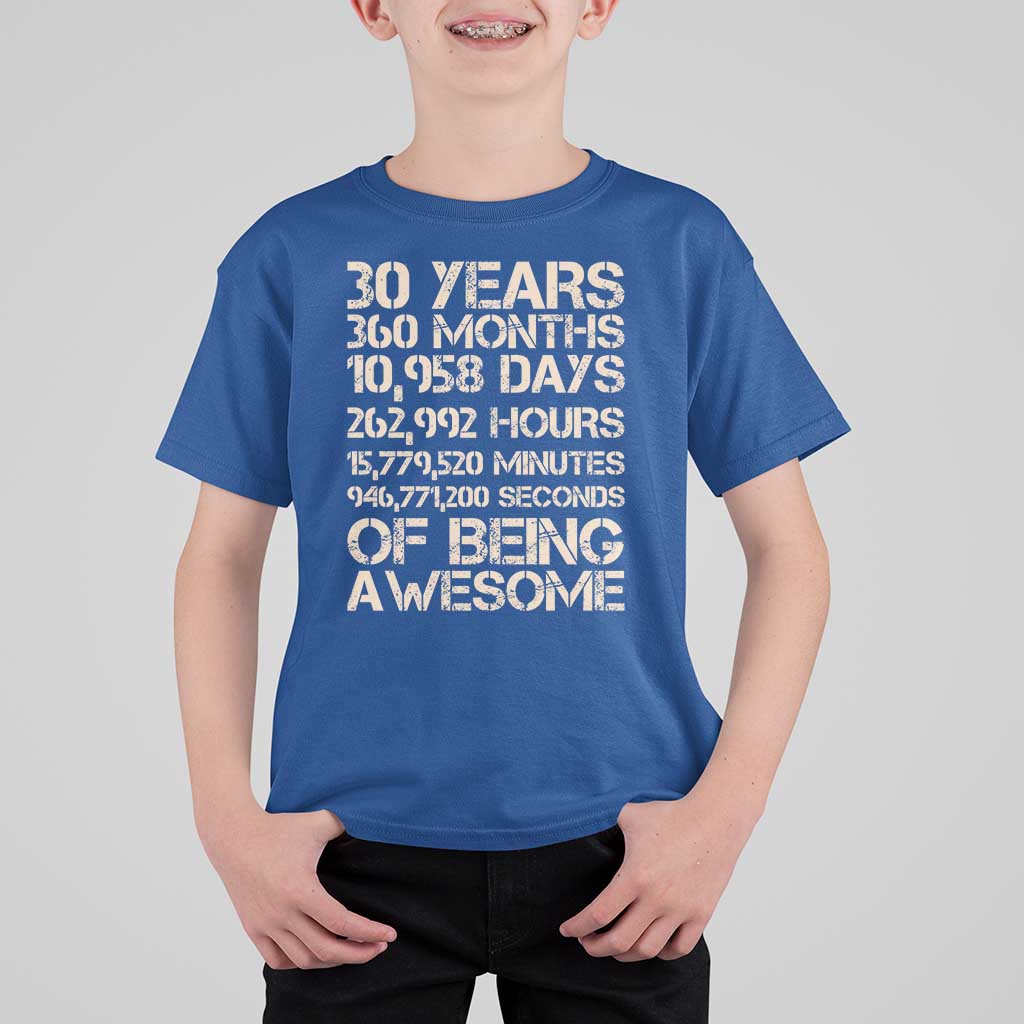 Vintage 30th Birthday Gift T Shirt For Kid 30 Years Of Being Awesome