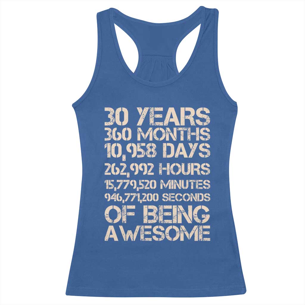 Vintage 30th Birthday Gift Racerback Tank Top 30 Years Of Being Awesome