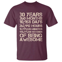 Vintage 30th Birthday Gift T Shirt 30 Years Of Being Awesome