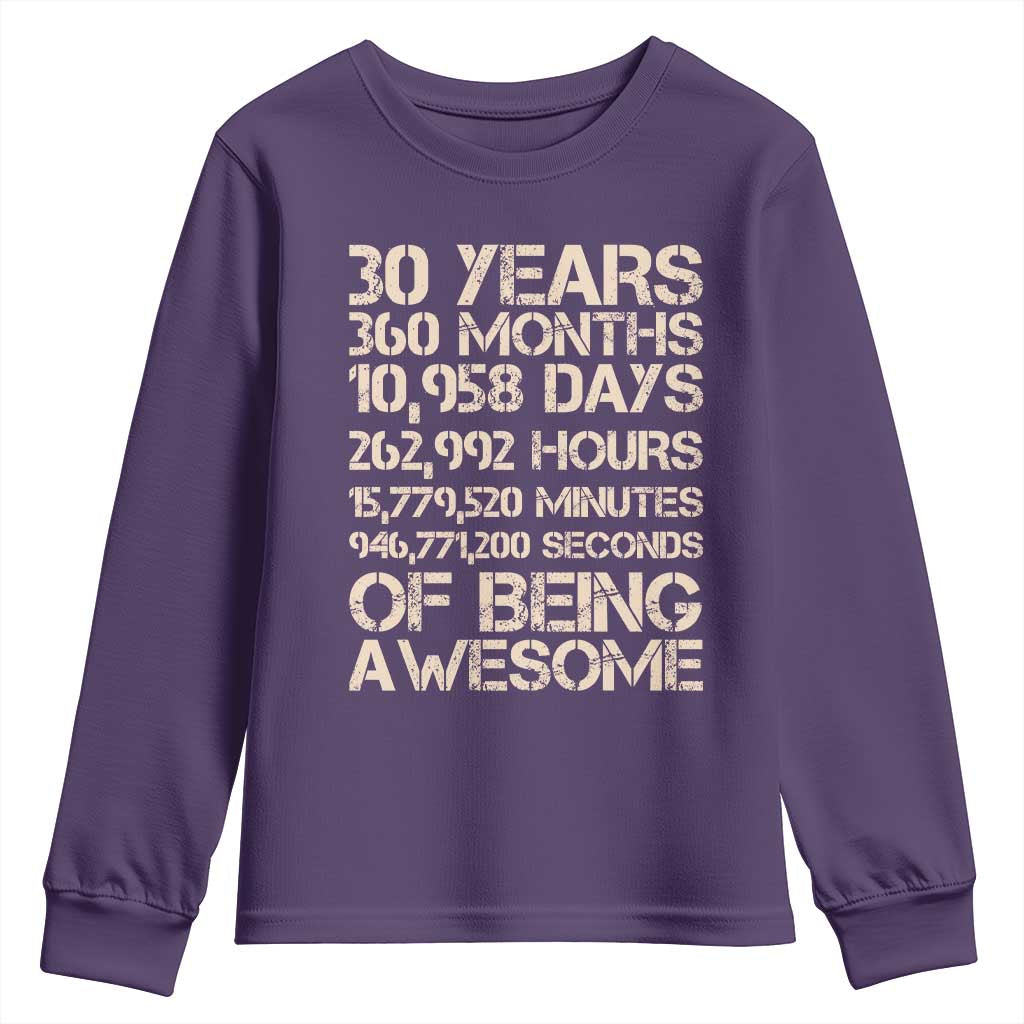Vintage 30th Birthday Gift Youth Sweatshirt 30 Years Of Being Awesome