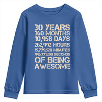 Vintage 30th Birthday Gift Youth Sweatshirt 30 Years Of Being Awesome