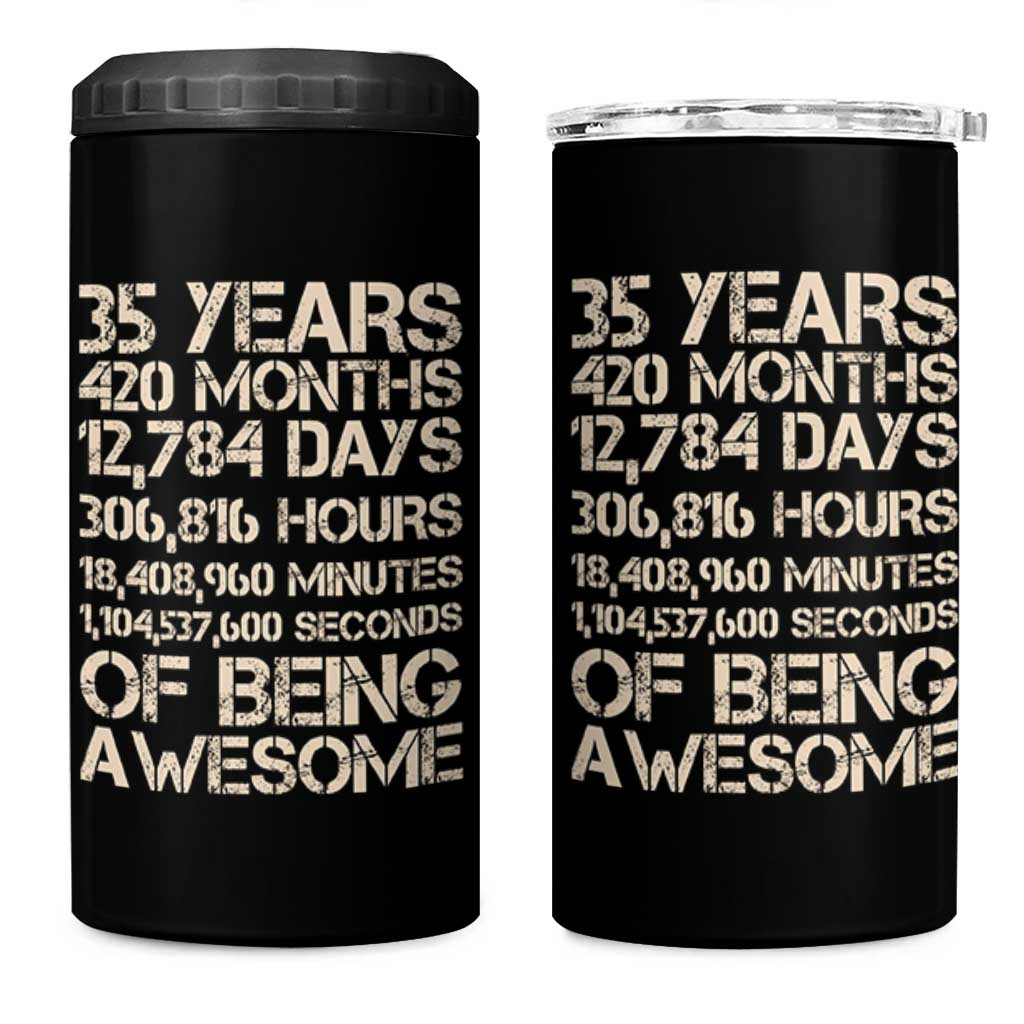 Vintage 35th Birthday Gift 4 in 1 Can Cooler Tumbler 35 Years Of Being Awesome