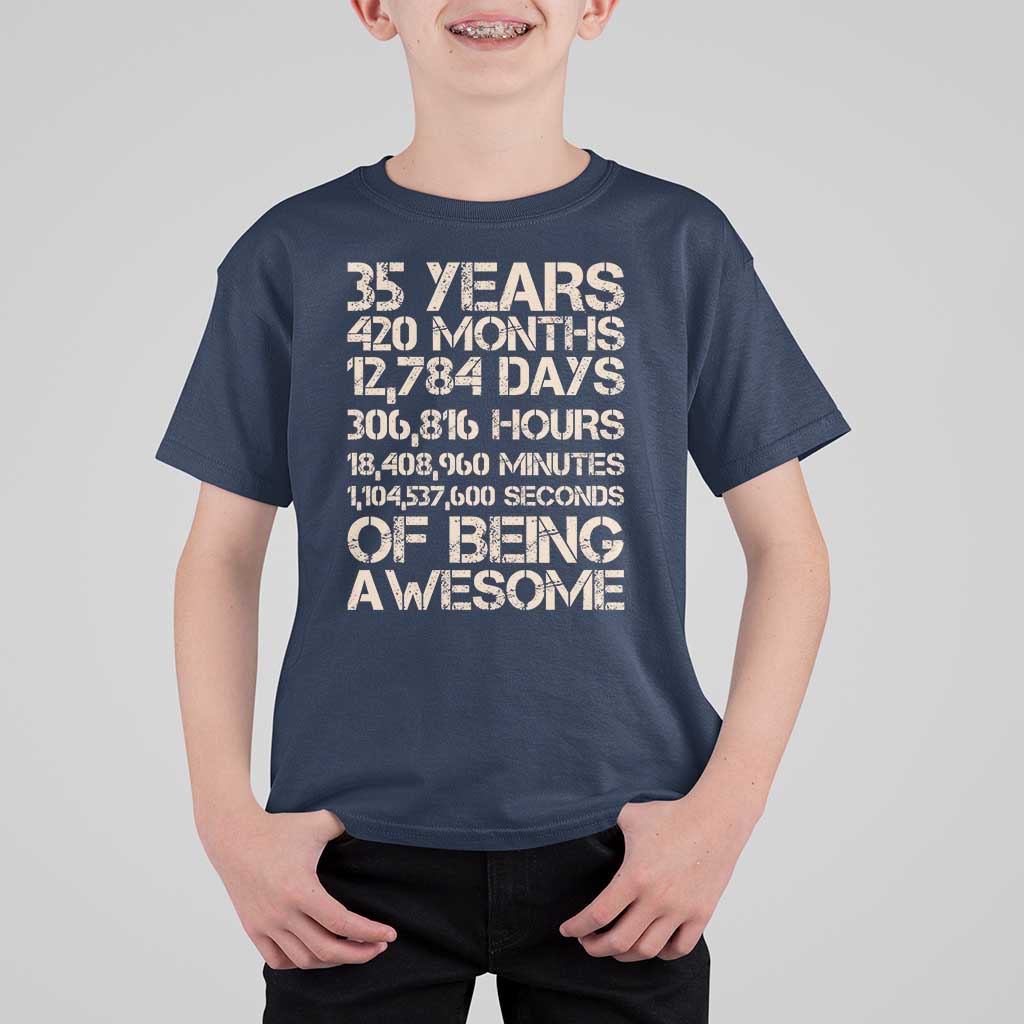 Vintage 35th Birthday Gift T Shirt For Kid 35 Years Of Being Awesome