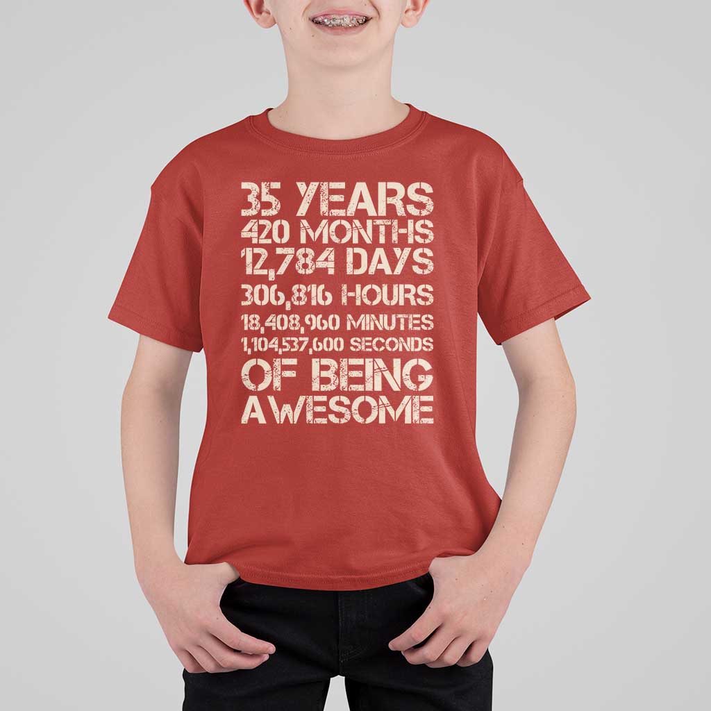 Vintage 35th Birthday Gift T Shirt For Kid 35 Years Of Being Awesome
