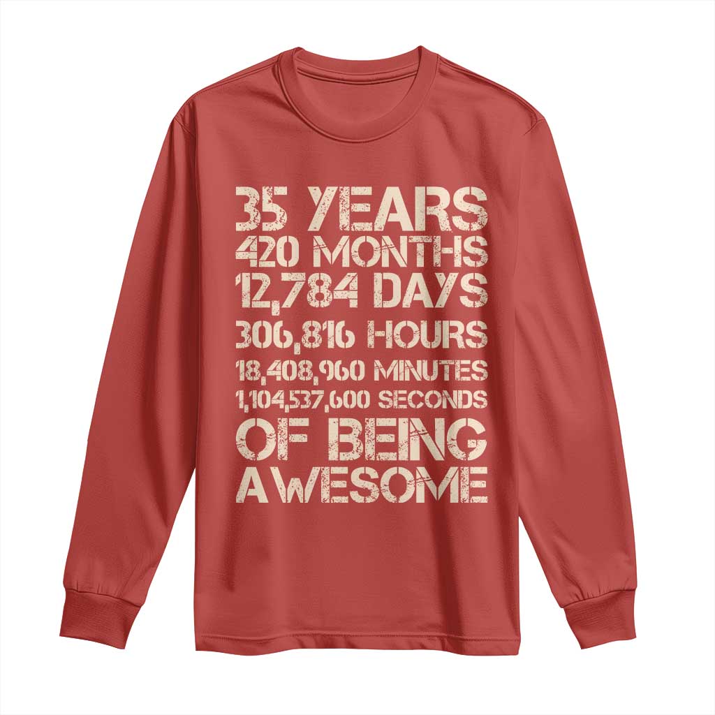 Vintage 35th Birthday Gift Long Sleeve Shirt 35 Years Of Being Awesome