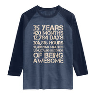 Vintage 35th Birthday Gift Raglan Shirt 35 Years Of Being Awesome