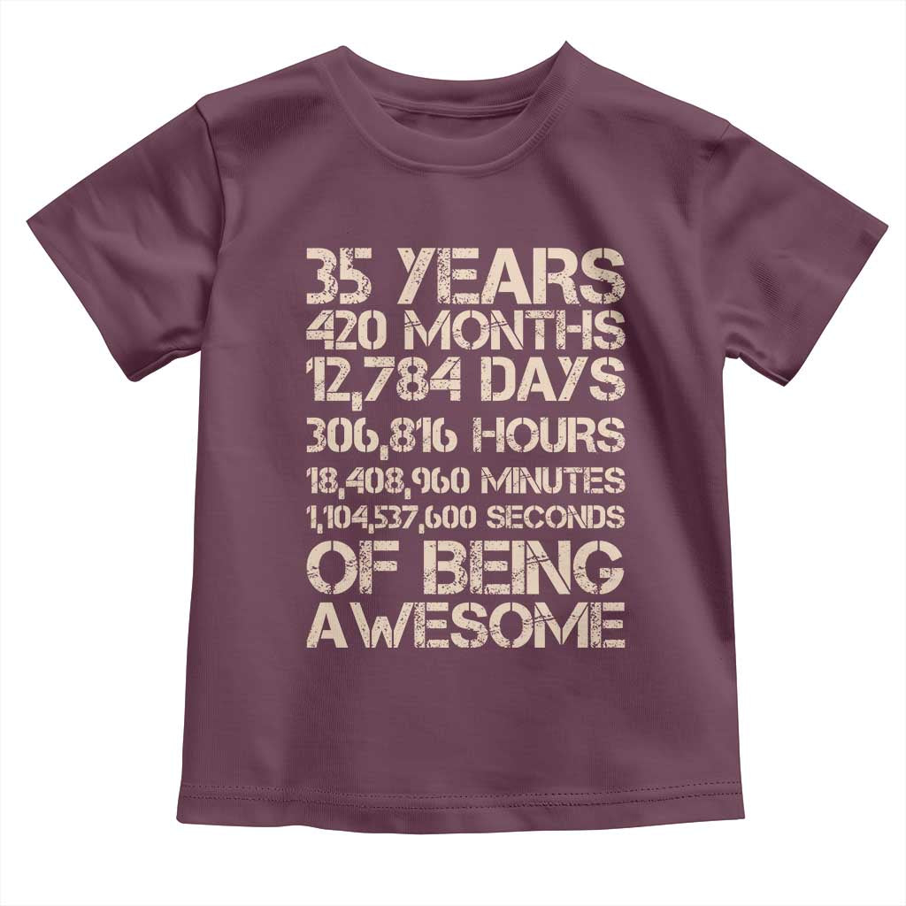 Vintage 35th Birthday Gift Toddler T Shirt 35 Years Of Being Awesome