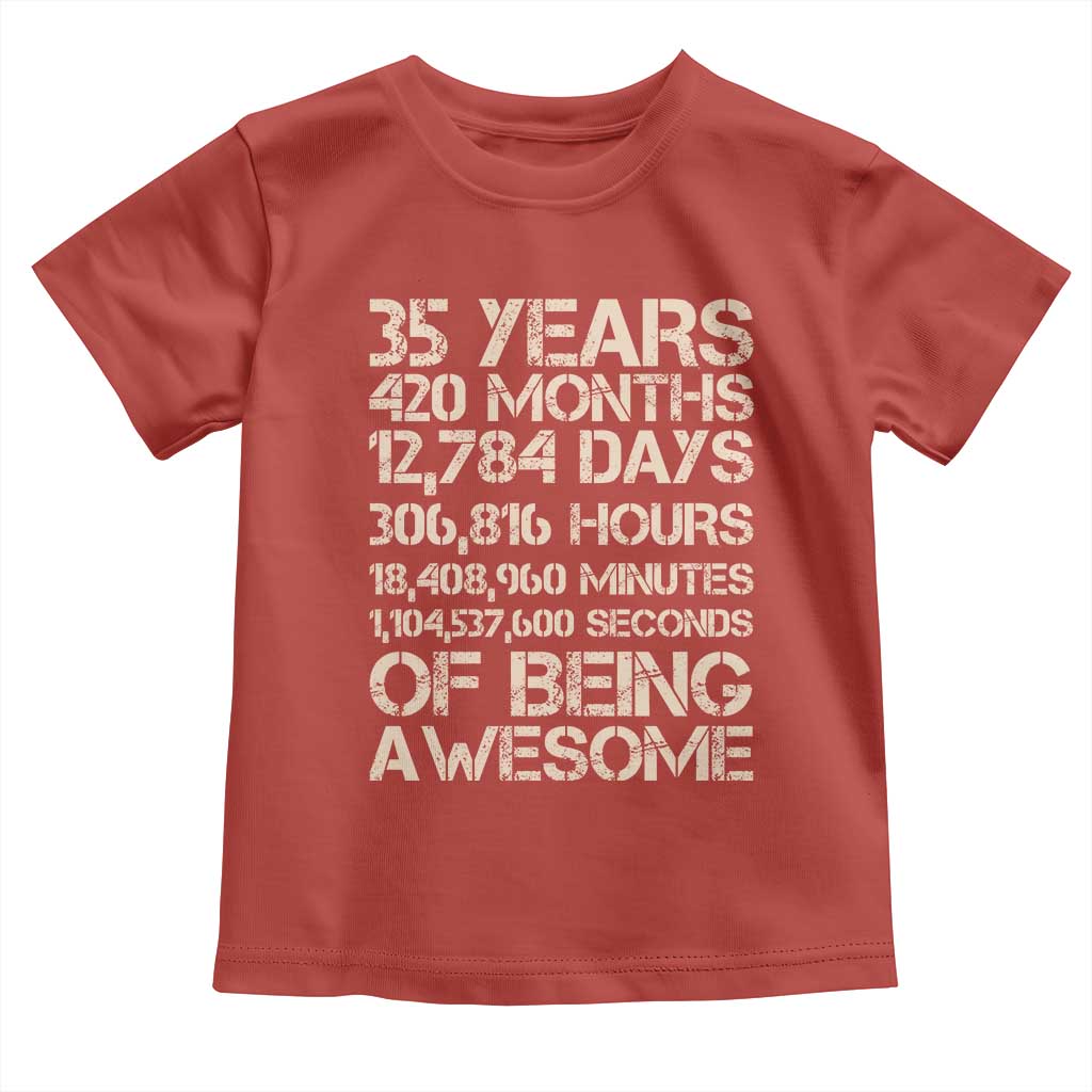 Vintage 35th Birthday Gift Toddler T Shirt 35 Years Of Being Awesome
