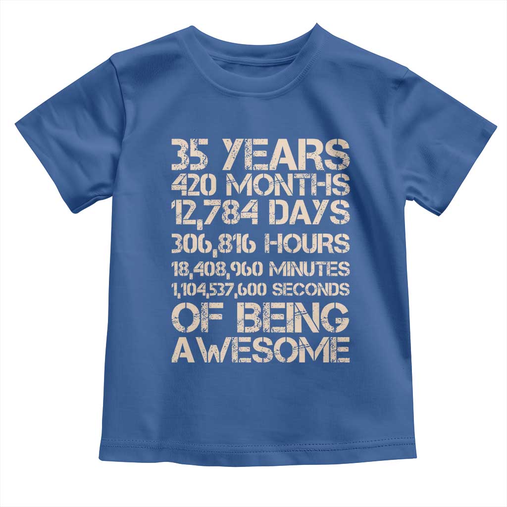 Vintage 35th Birthday Gift Toddler T Shirt 35 Years Of Being Awesome