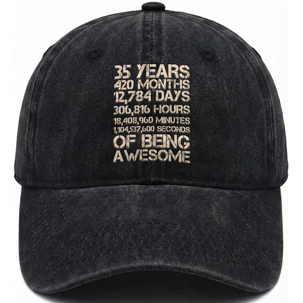 Vintage 35th Birthday Gift Washed Cotton Baseball Cap 35 Years Of Being Awesome