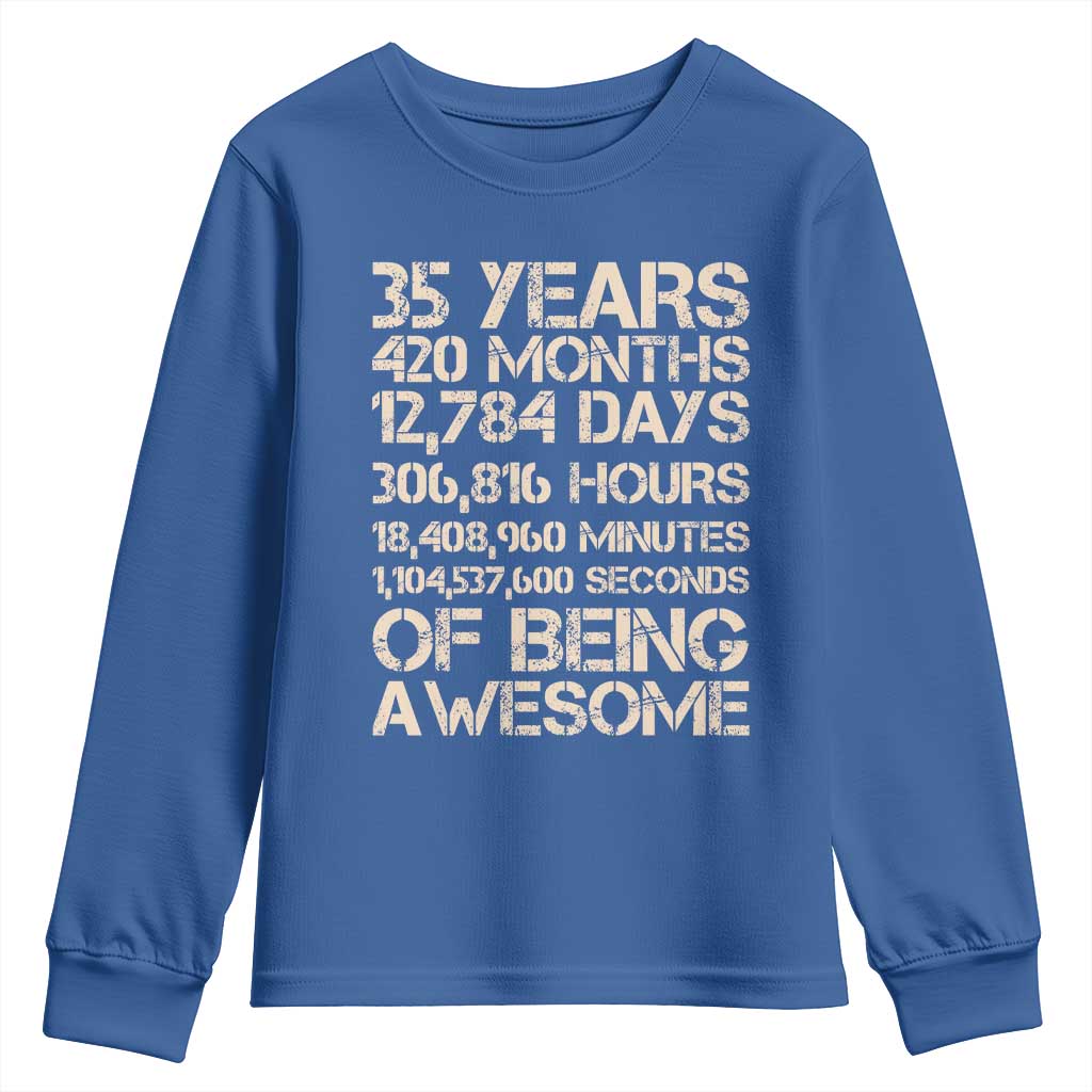 Vintage 35th Birthday Gift Youth Sweatshirt 35 Years Of Being Awesome