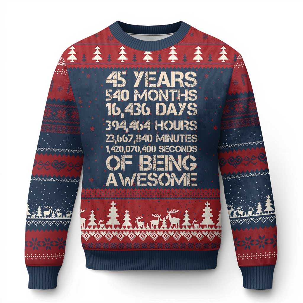 Vintage 45th Birthday Gift Ugly Christmas Sweater 45 Years Of Being Awesome